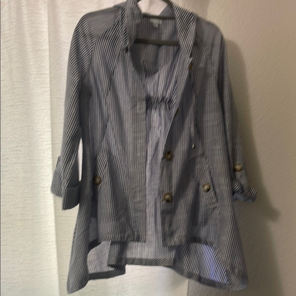 Striped Blue and White Button-Up Jacket